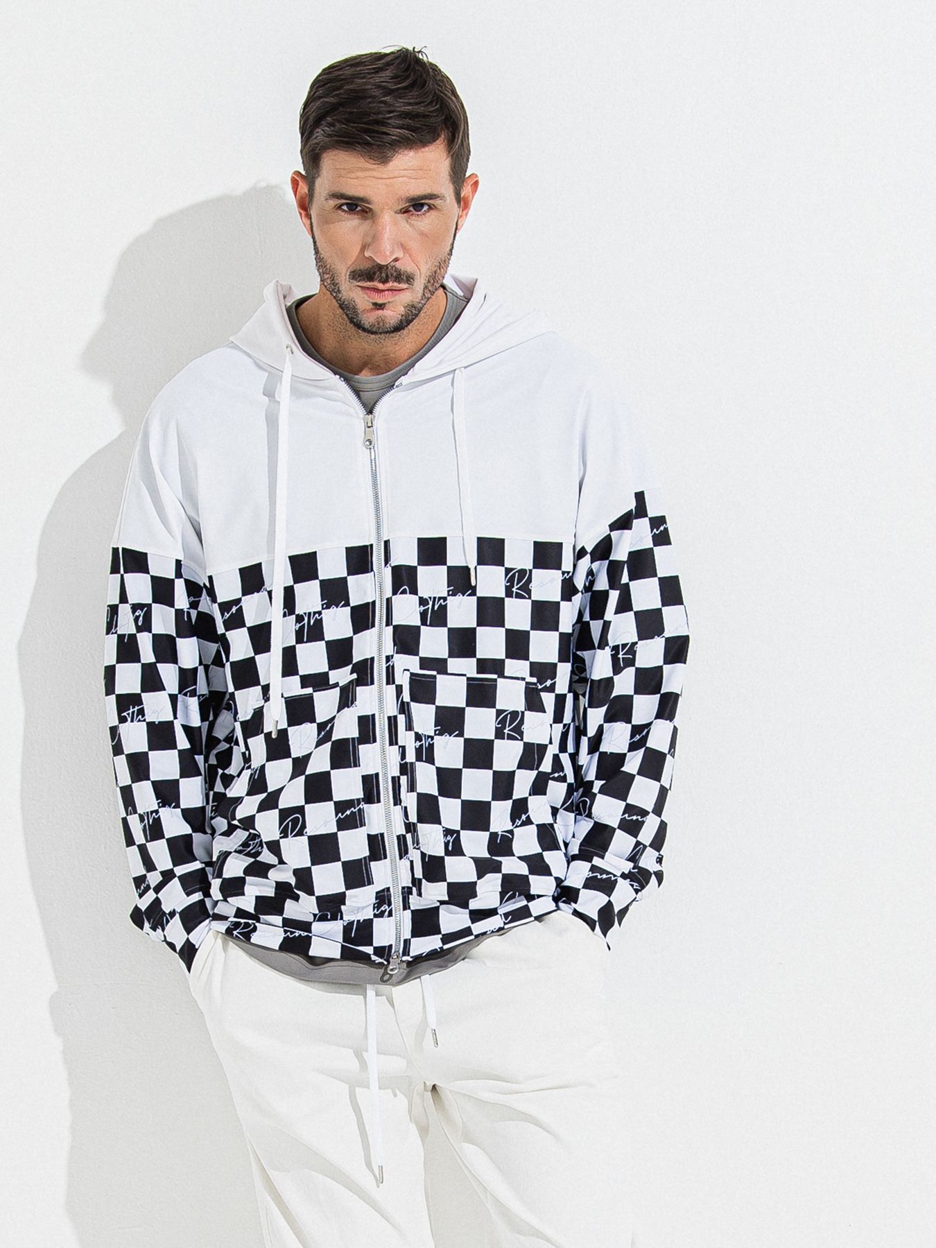 【予約品 】RASH OVER ZIPUP HOODIE / ラッシュガード オーバーサイズジップアップパーカー / チェッカーフラッグ