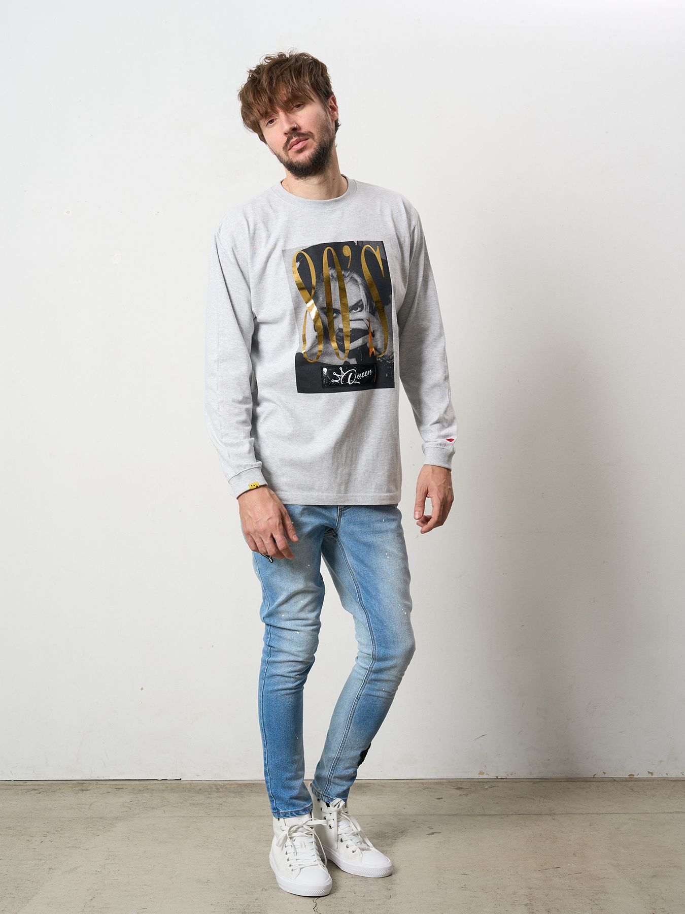 【予約品 5月8日(木) AM10時 締切】 5.6ozコットン天竺 80S QUEEN シークインLS Tシャツ / アッシュ
