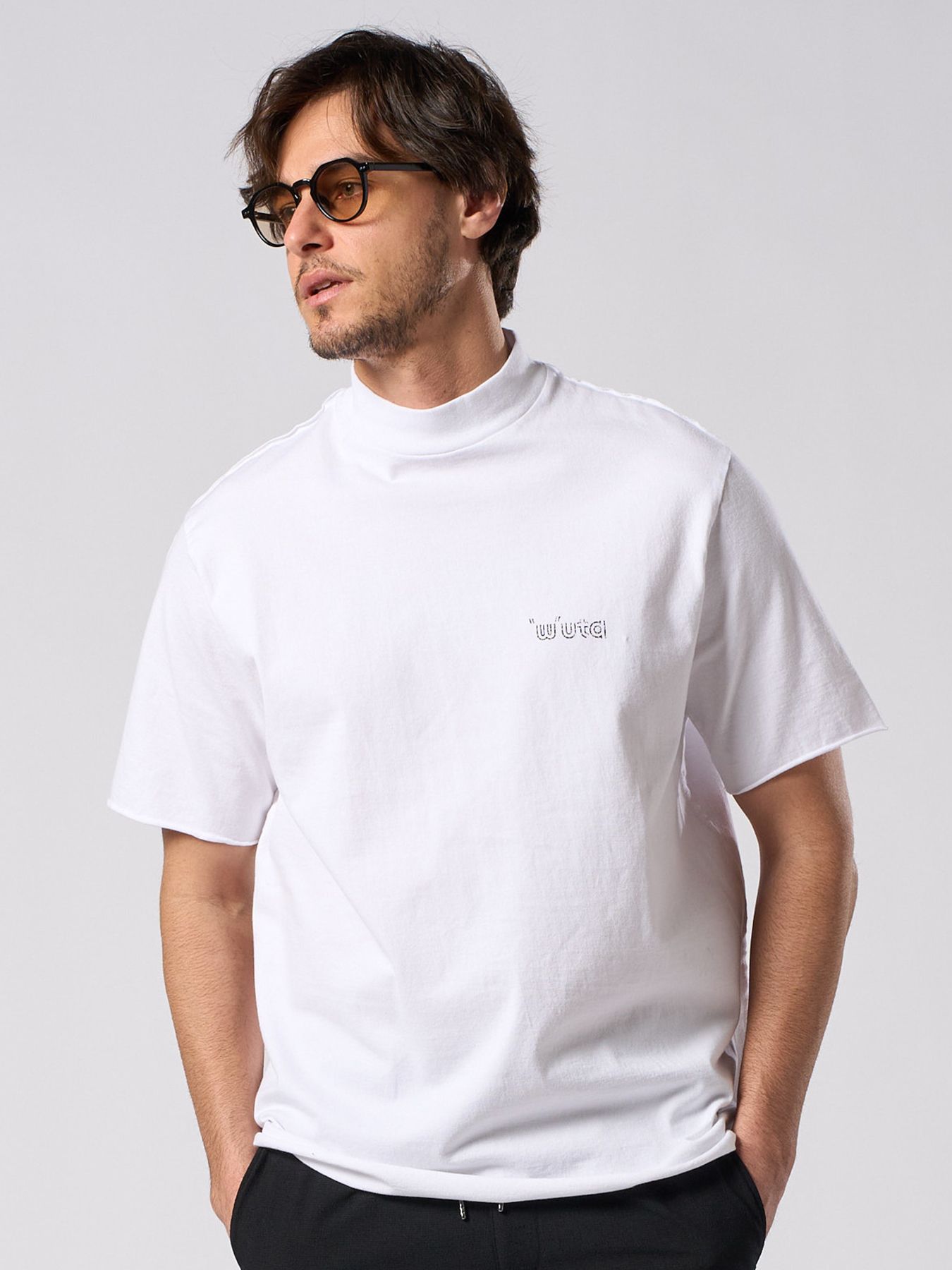 【予約品 1月25日(日) 締切】muta × wjk collection：cut-off mock S/S (printed) / カットオフ モックネック ショートスリーブ / ホワイト