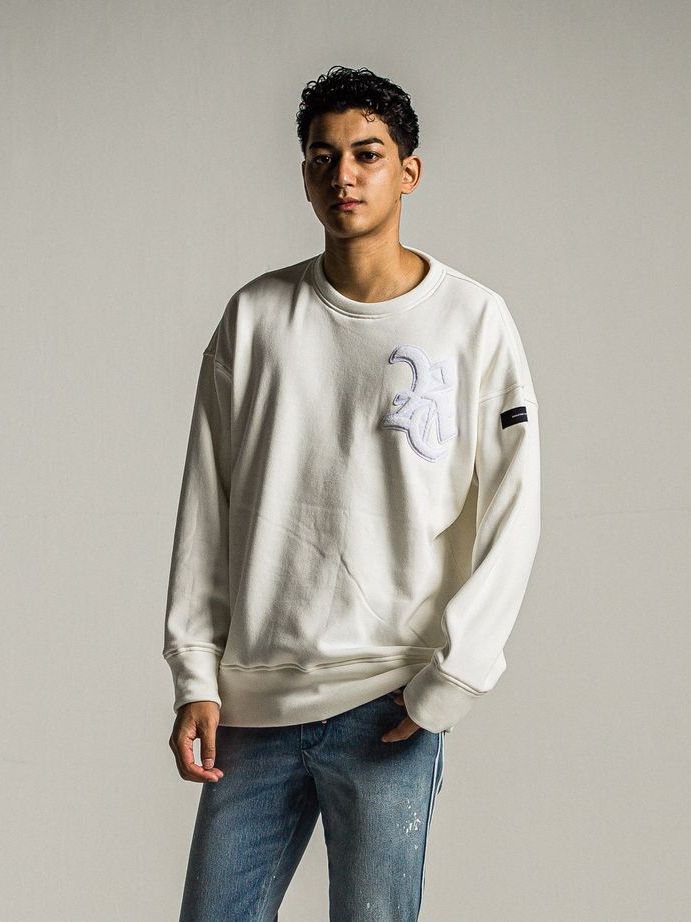 《予約9月1日18時締め》 RC chenille velours fleece drop trainer  / ルーズトレーナー / ホワイト