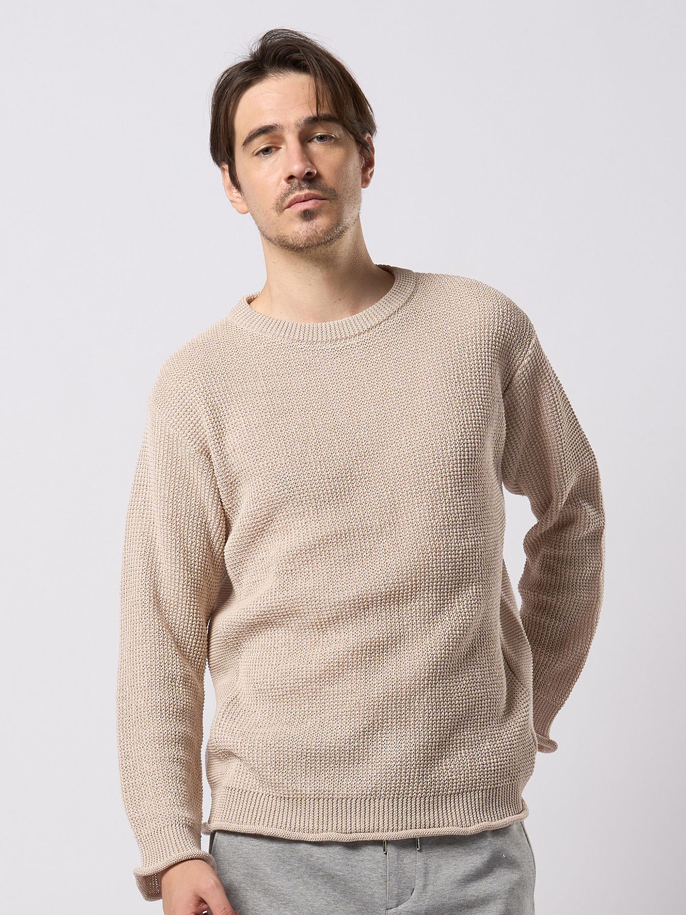 【予約品 9月23日(火) 締切】GIMA crew summer knit / 擬麻クルーサマーニット / ライトベージュ