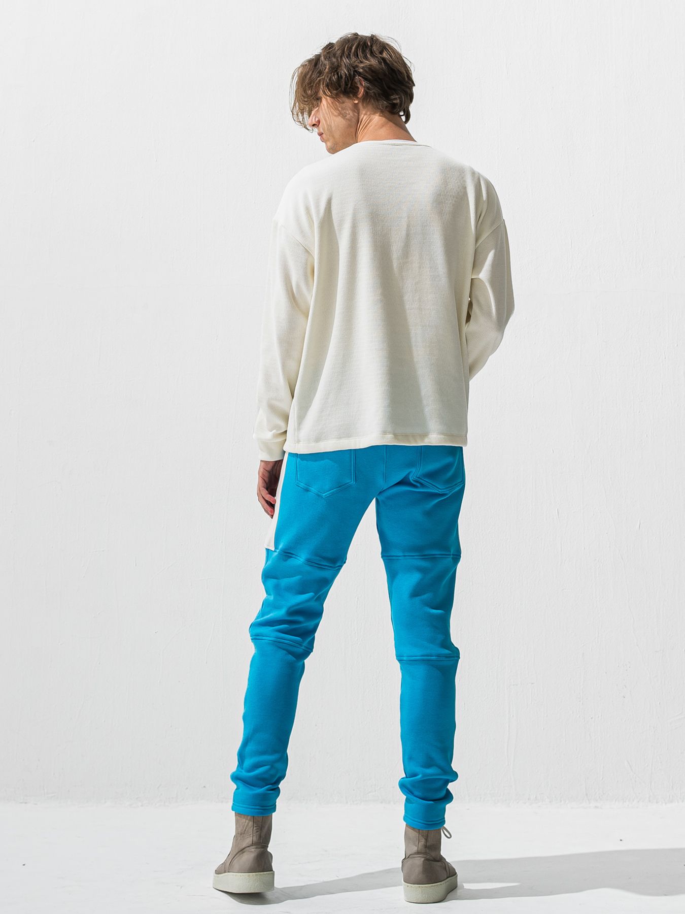 【予約品 9月6日(日) 締切】OVER HENRY VELOURS FLEECE THERMAL / 裏起毛 ハニカムサーマル オーバーサイズヘンリーネック / ホワイト
