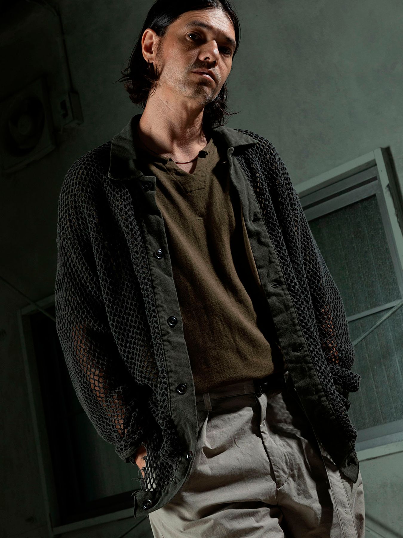 【予約品 11月9日(月) 締切】TRAWLCARDIGAN / ピグメントメッシュカーディガン / サンド