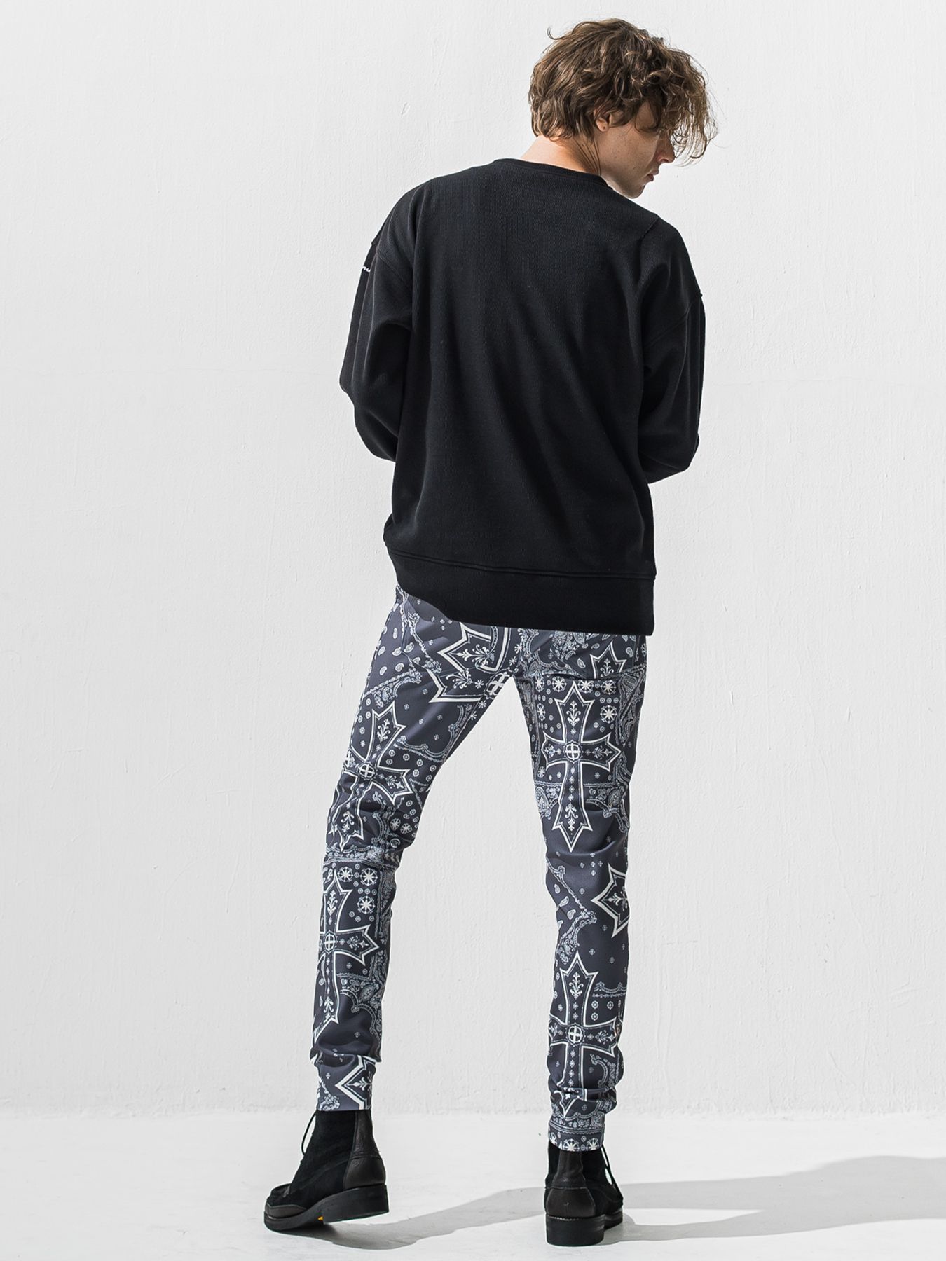 【予約品 9月6日(日) 締切】VELOURS FLEECE THERMAL LOOSE TRAINER / 裏起毛 ハニカムサーマル ルーズトレーナー / ブラック