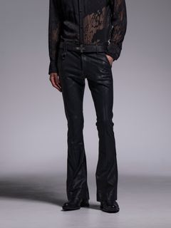 【予約品 1月4日(日) 締切】Coating Flare Skinny Slacks / コーティング フレアスキニースラックス / ブラック