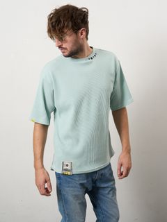 【予約品 10月16日(木) 締切】コットンヘビーワッフル ワンポイント刺繍 オーバーサイズSSシャツ / ミント