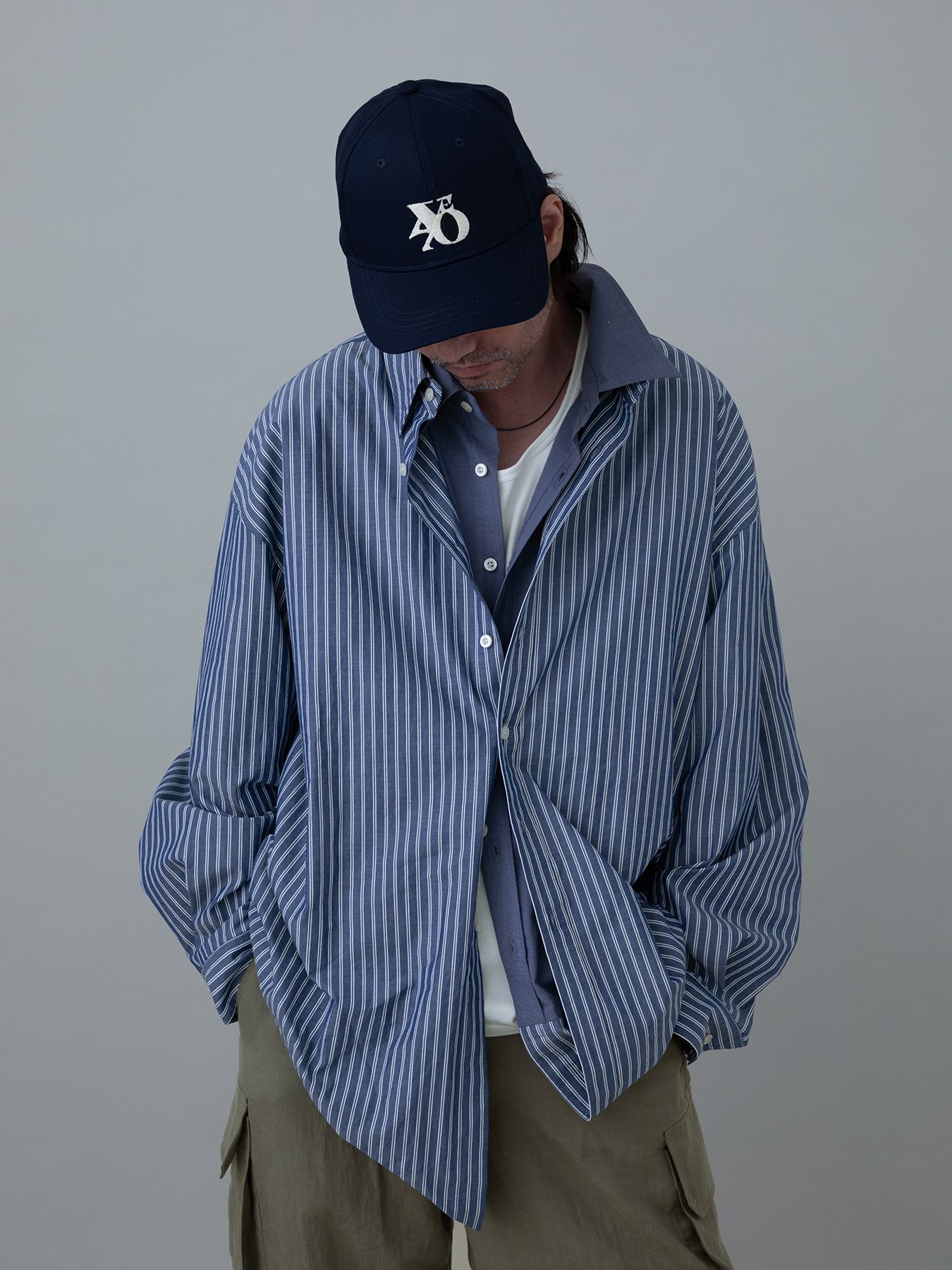 【予約品 10月26日(日) 締切】DOUBLESHIRT / レイヤード ストライプシャツ / NAVY.st