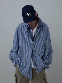 【予約品 10月26日(日) 締切】DOUBLESHIRT / レイヤード ストライプシャツ / NAVY.st