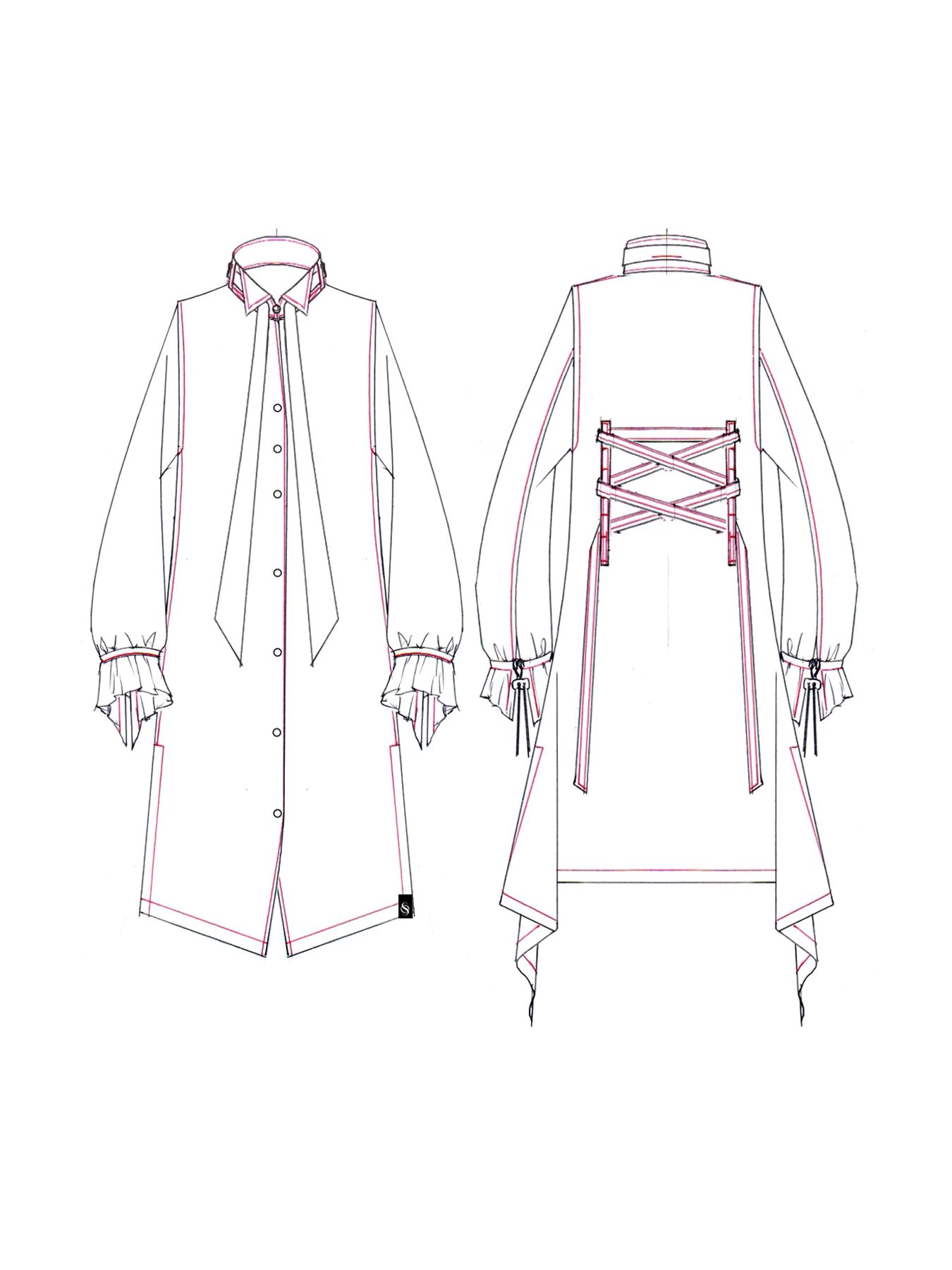 【予約品 10月26日(日) 締切】Wing Collar Flare Ribbon Shirt / ウイングカラー フレアリボンシャツ / ブラック