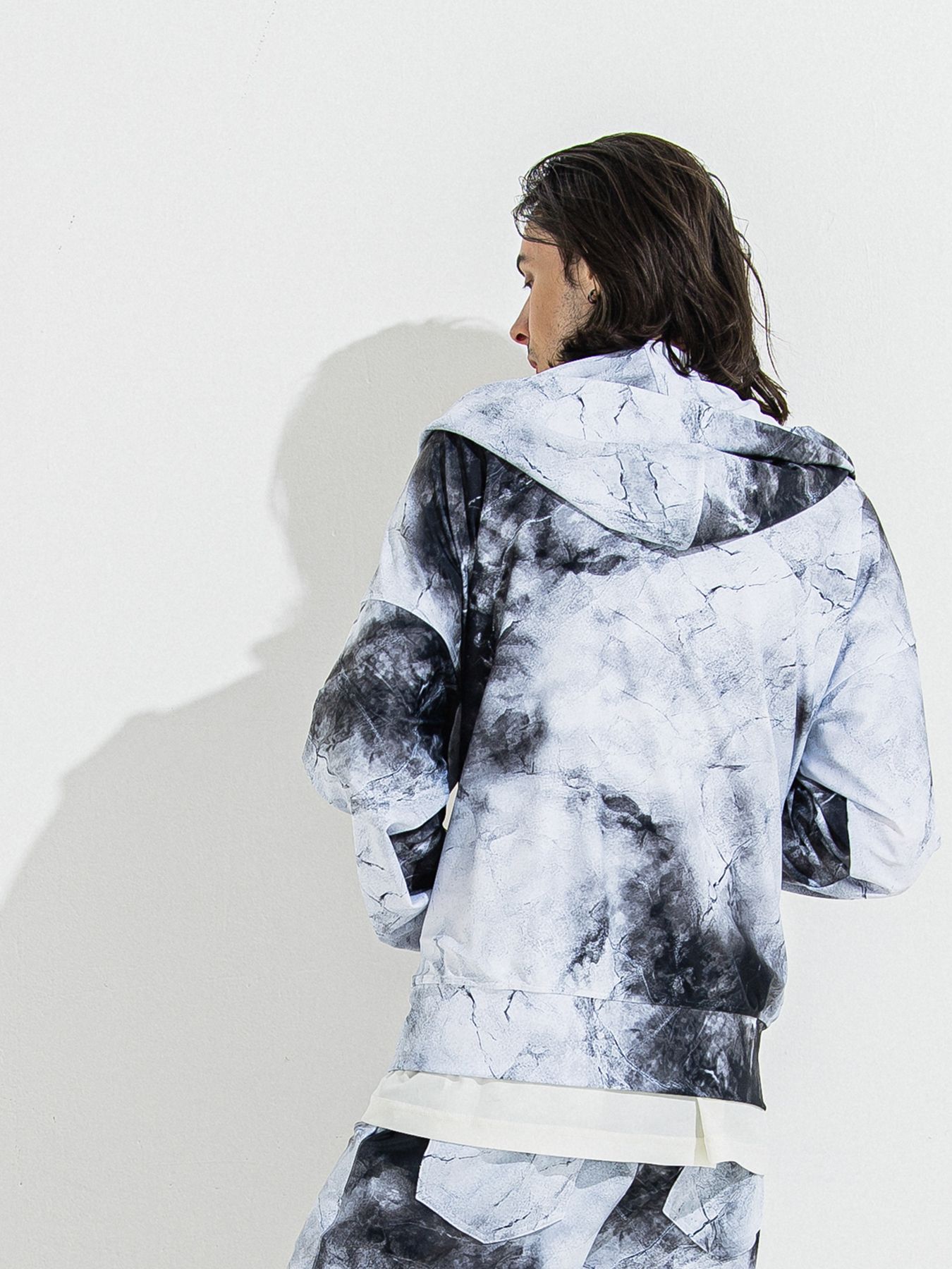 【予約品】RASH OVER ZIPUP HOODIE / ラッシュガード オーバーサイズジップアップパーカー / マーブルホワイト