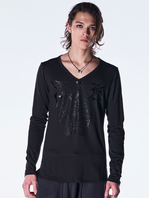 【予約品 6月29日(月) 締切】BEATENJIKU V Neck T-Shirt / Vネック Tシャツ / ブラック