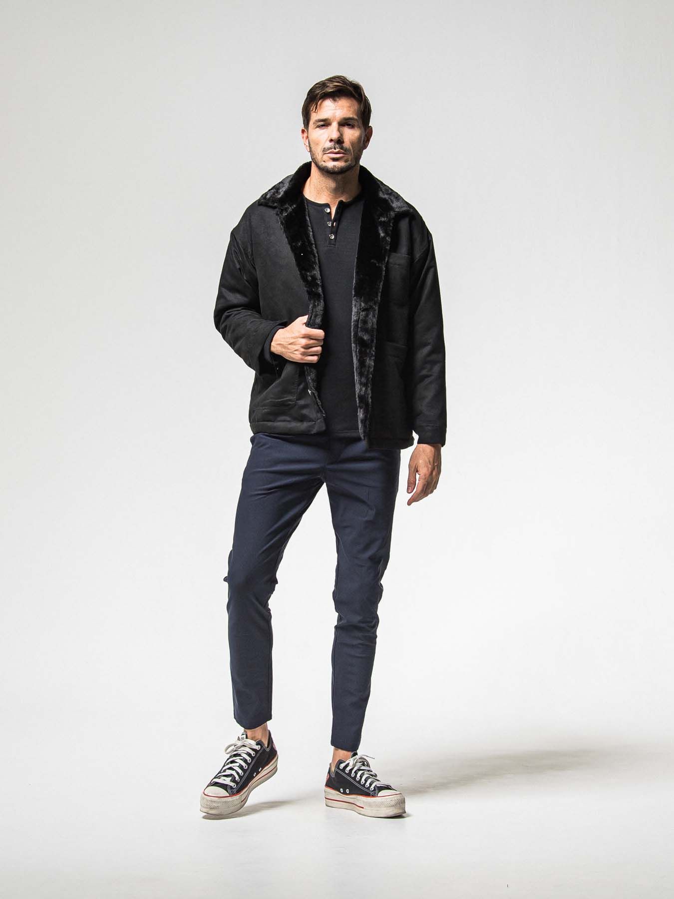 【予約品 8月31日(日) 締切】VELOURS FLEECE THERMAL HENRY / ベロアフリース サーマル ヘンリーネック / ブラック