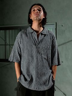 【予約品 11月9日(月) 締切】TAKASHIMAYORYUSHIRT / ストライプ プルオーバーシャツ / グレー