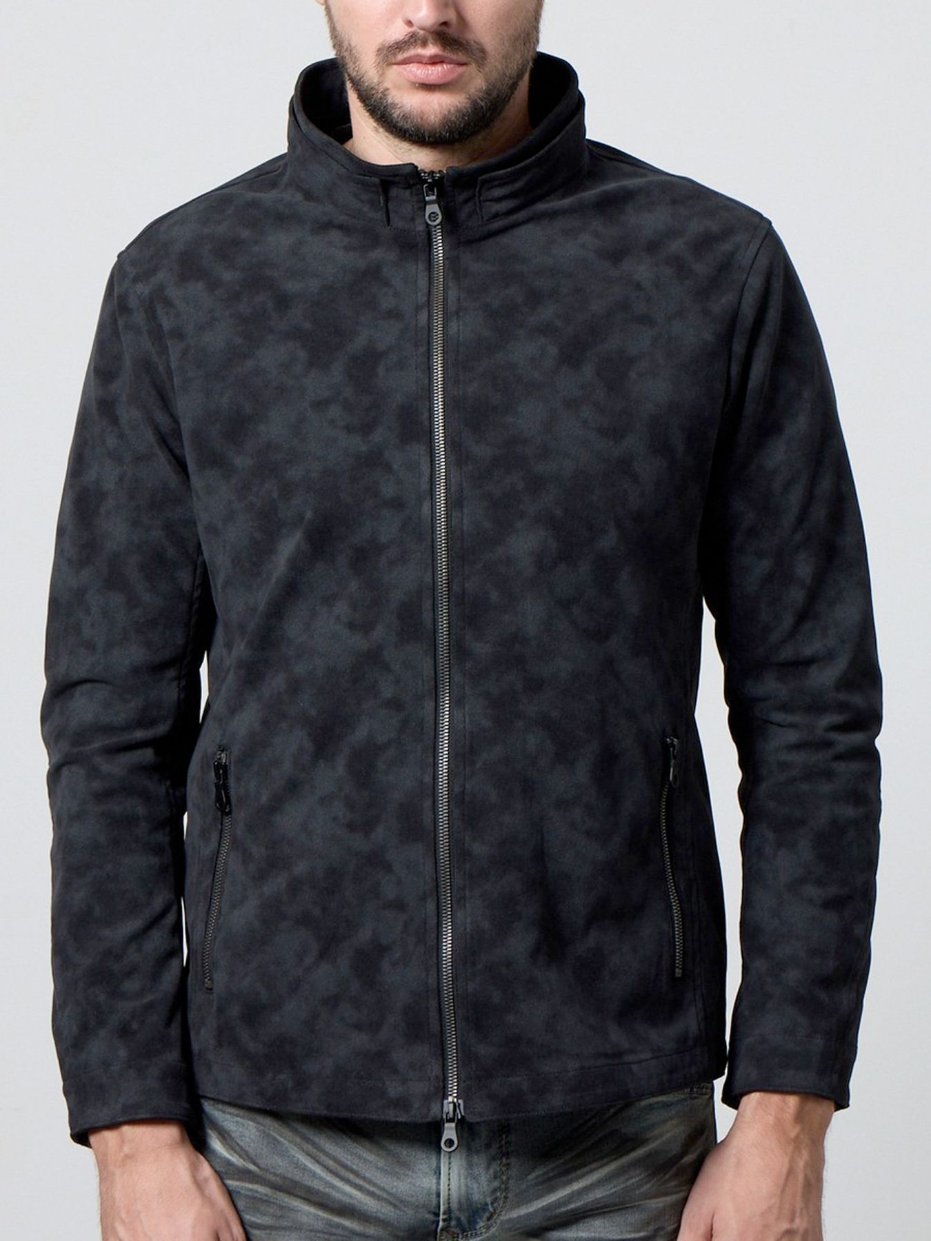 ムラプリントスタンドアップジップブルゾン / ライトグレー【HIDEAWAYS】