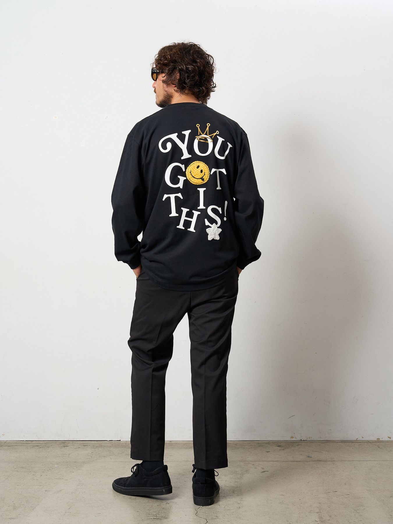 5.6ozコットン天竺 YOU GOT THIS シークインLS Tシャツ / ブラック