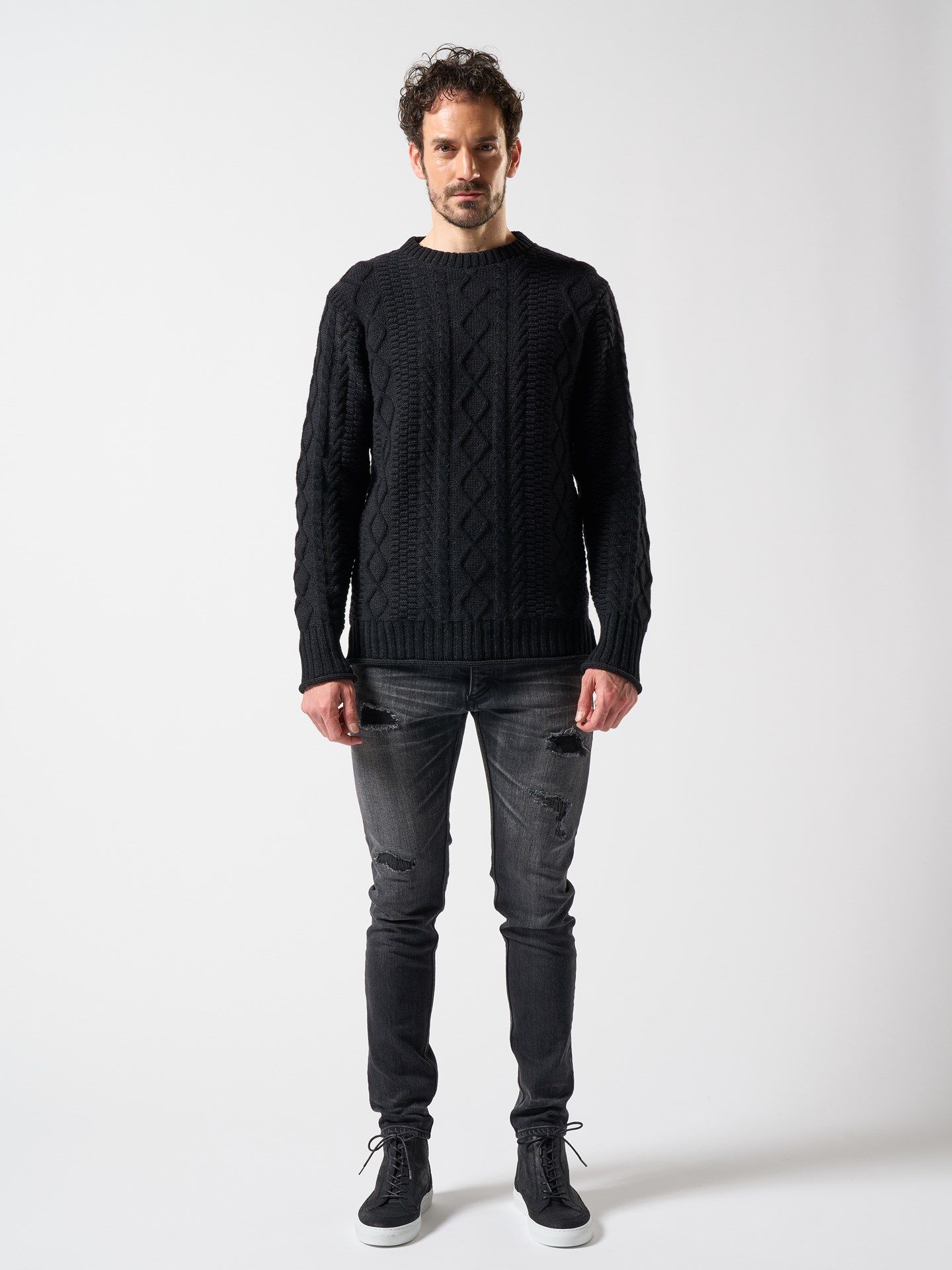plating cable knit turtle / プルオーバー / ブラック