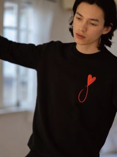 Tiphanie Big Logo刺繍 ハートフイッシュ ブラック×レッド  メゾンオノレ ・パリ