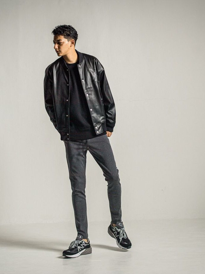 《予約9月1日18時締め》 leather Varsity jacket  / エコレザースタジャン / ブラック