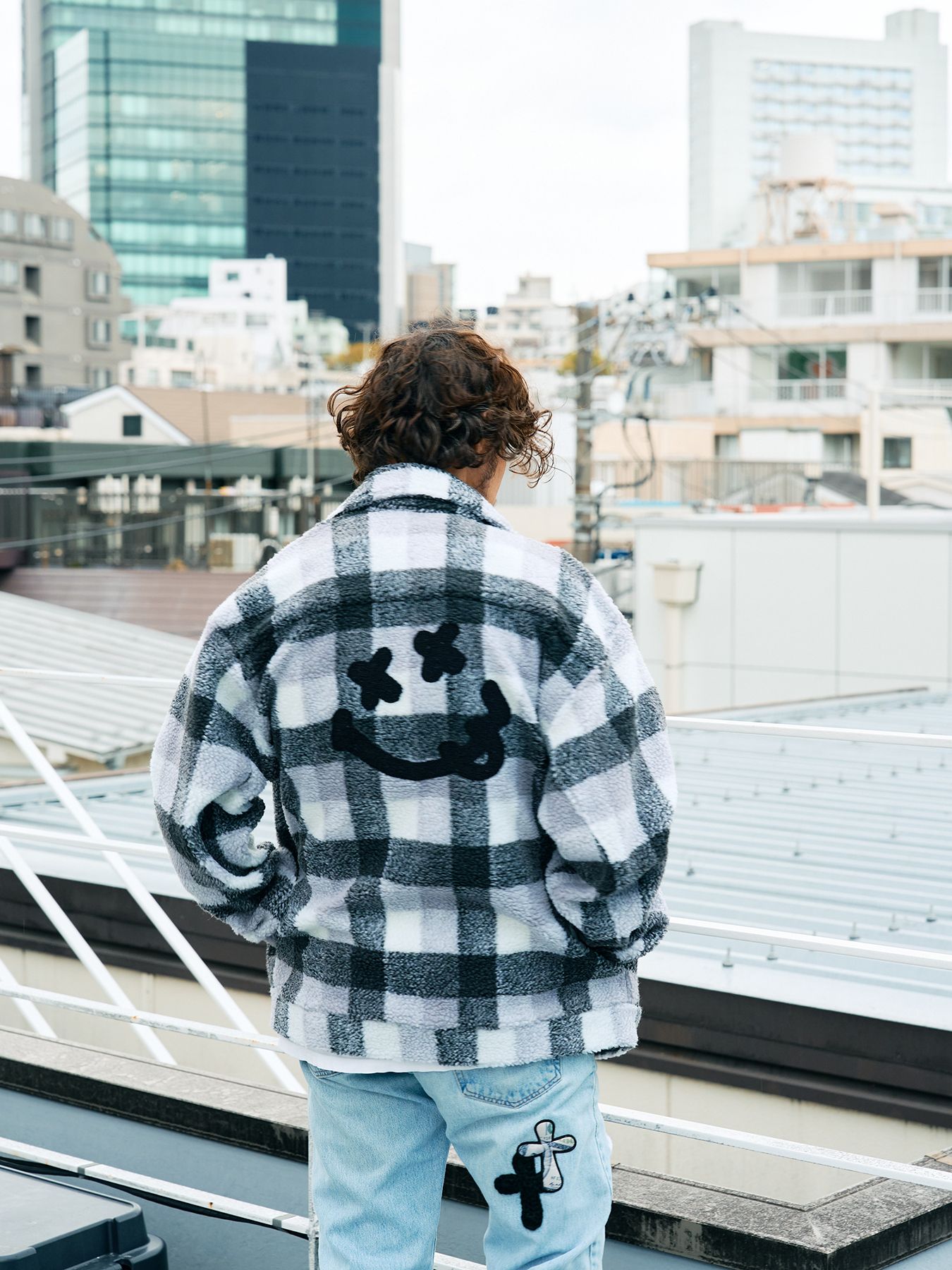 【予約品 】 ブロックチェックムックボア サガラパッチワークブルゾン / M.グレー