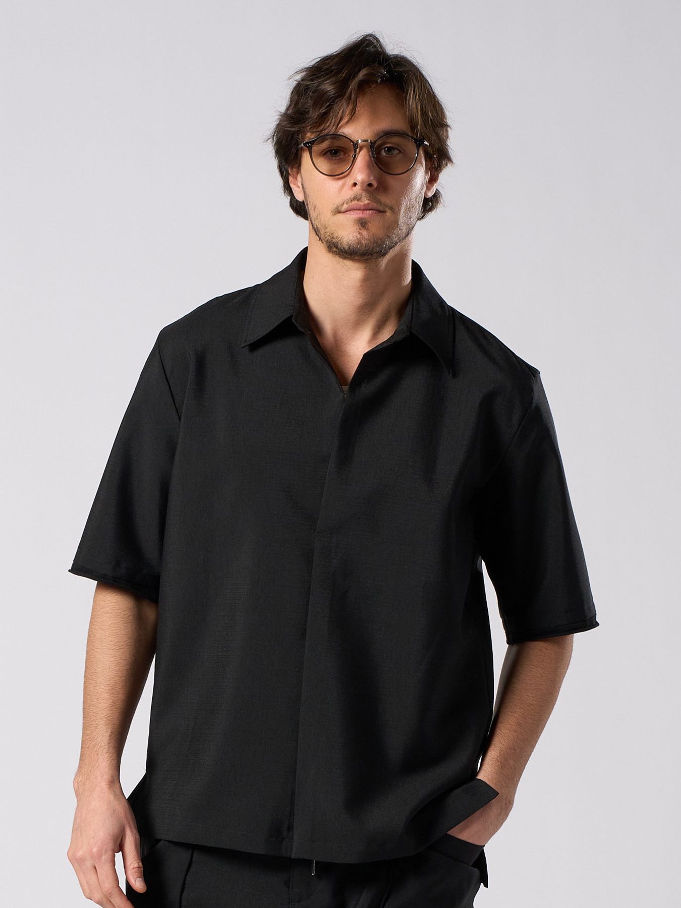 【予約品 1月25日(日) 締切】skipper shirt H/S / スキッパー ハーフスリーブシャツ / ブラック