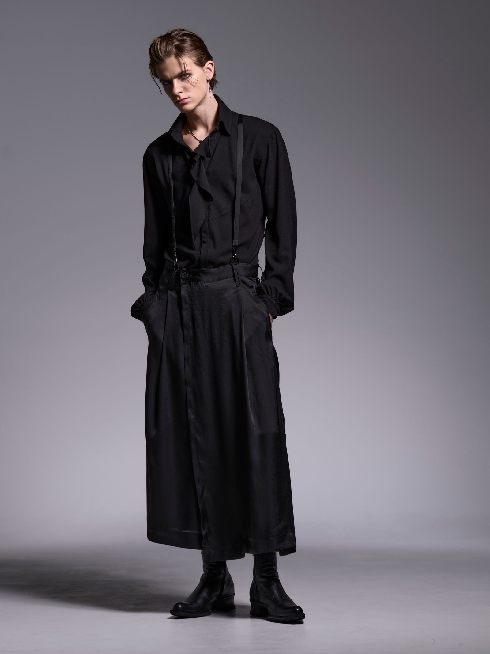 【予約品 1月4日(日) 締切】Lace Up Single Frill Shirts / レースアップ シングル フリルシャツ / ブラック