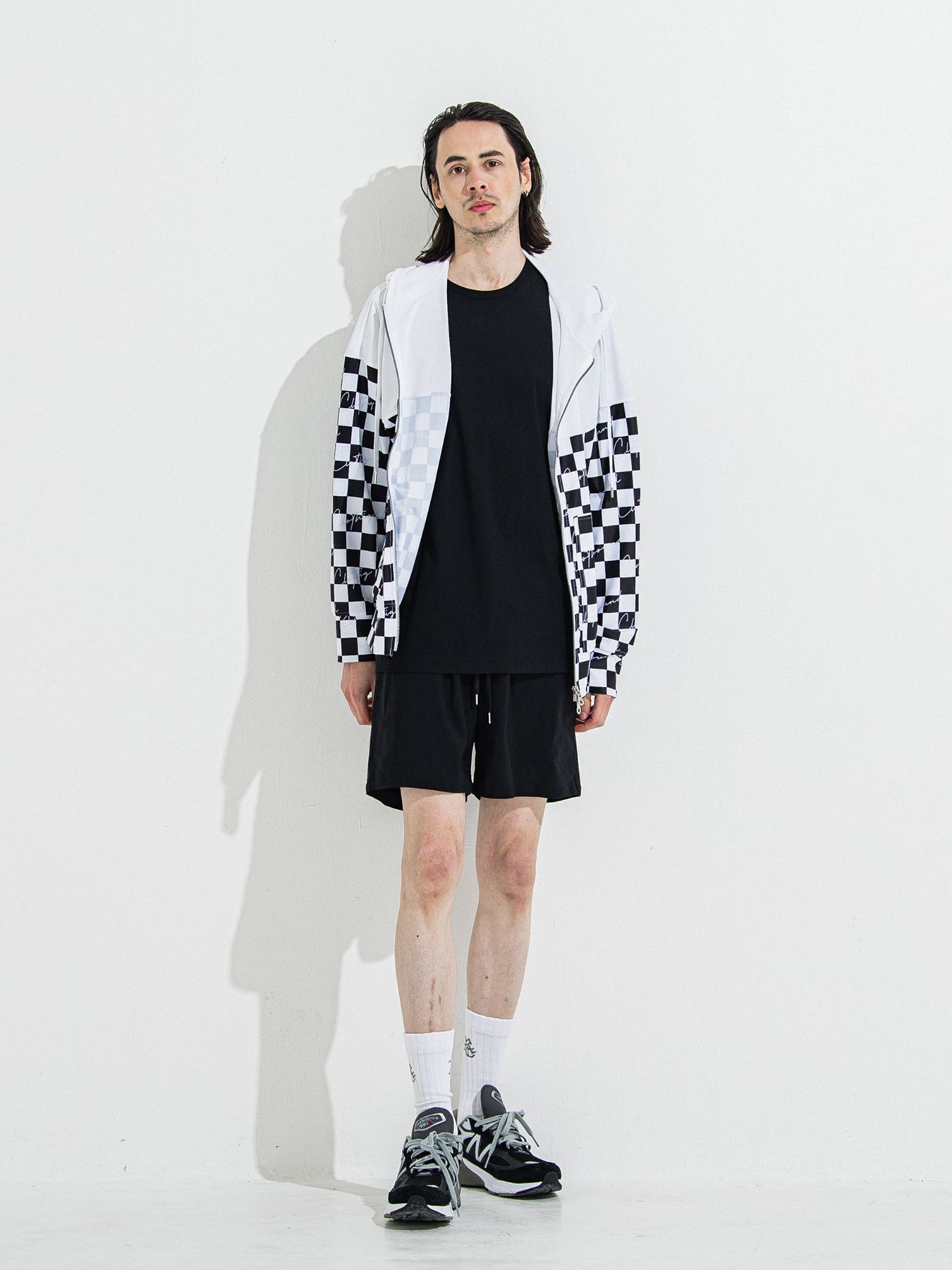 【予約品 】RASH OVER ZIPUP HOODIE / ラッシュガード オーバーサイズジップアップパーカー / チェッカーフラッグ