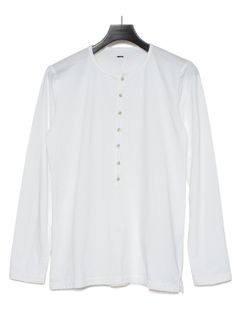 【予約品 9月27日(日) 締切】30/-ナチュラルソフト天竺 ロングスリーブ ヘンリーネック Tシャツ / WHITE