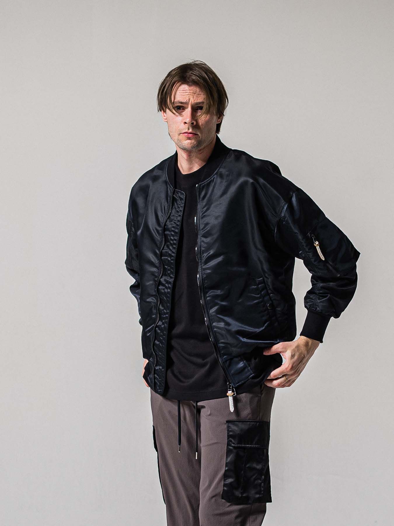 【予約品 11月16日(日) 締切】LIGHT DAVID JACKET / ドロップショルダー フライトジャケット / ナイロンブラック