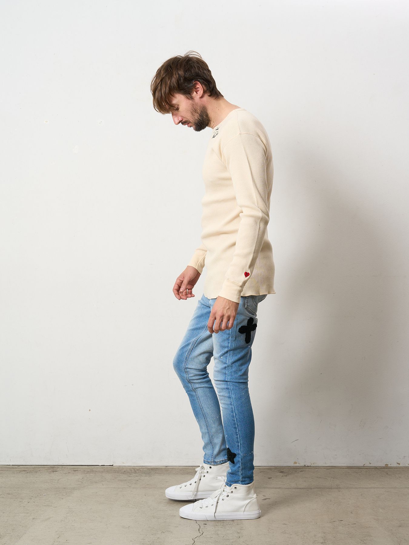 【予約品 5月8日(木) AM10時 締切】 ヘビーコットンワッフル ロゴ＆ハート刺繍 LS サーマル / ナチュラルベージュ