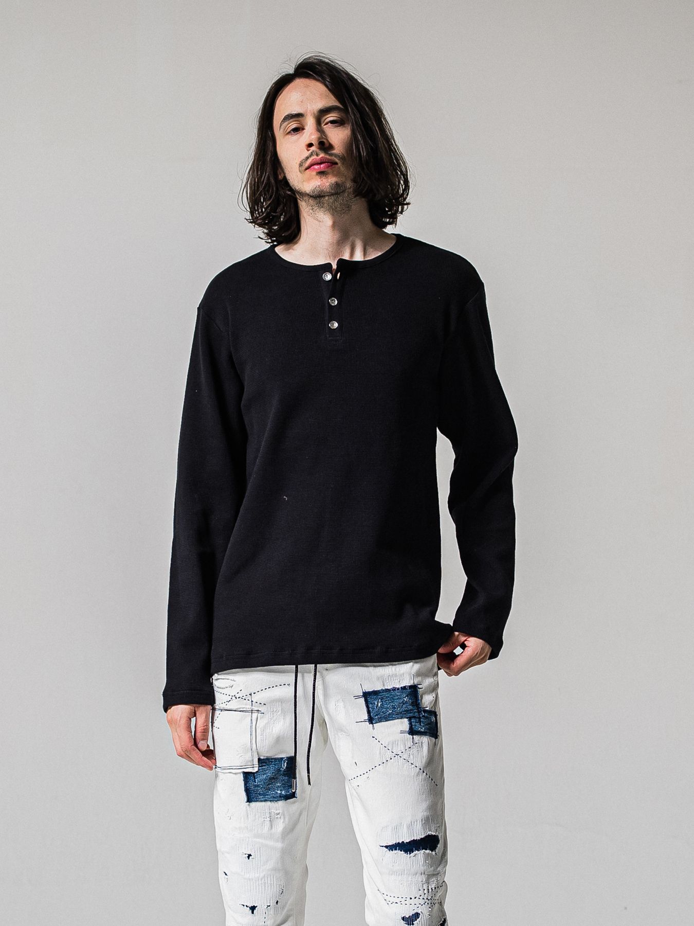 【予約品 11月16日(日) 締切】WAFFLE HENRY / ワッフルサーマル ヘンリーネック / ブラック