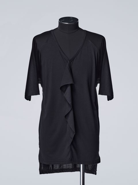 《予約品》 ViscoseOrganicFrillVDolmanT-Shirt / Tシャツ  / ブラック 【THE ONENESS】 5月中入荷予定