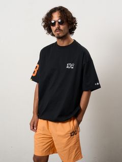 【予約品 10月16日(木) 締切】7ozコットン天竺 8マイル ドローコード ワイドSSTシャツ / ブラック