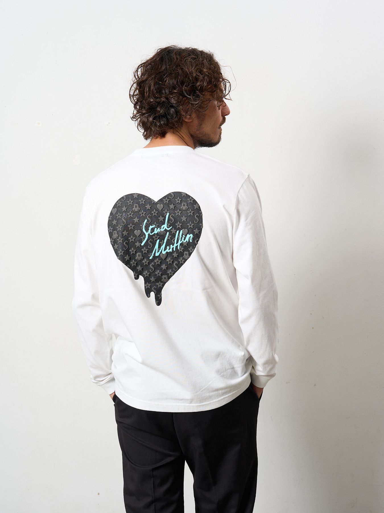 【予約品 5月8日(木) AM10時 締切】 5.6ozコットン天竺 スターグラムハート＆シークインLS Tシャツ / ホワイト