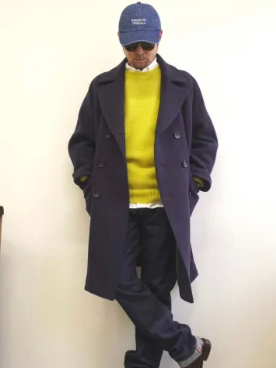 ウールモッサダブルオーバーコート NAVY 裏地ボアファー