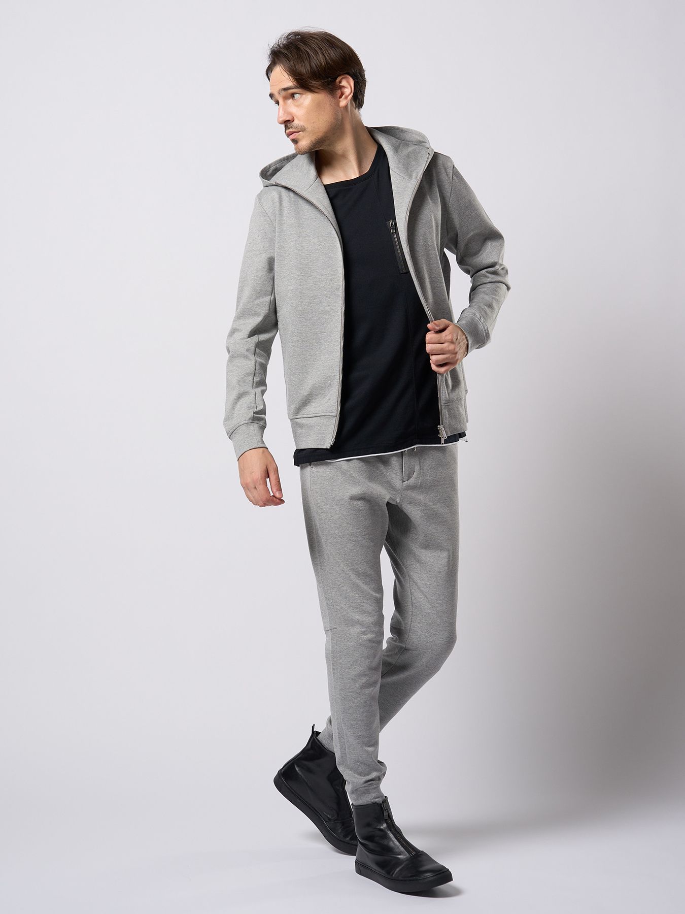 【予約品 9月23日(火) 締切】high neck zip-up parka / ハイネック ジップアップパーカー / 杢グレー