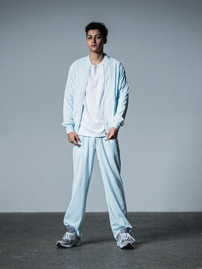 《予約品》 VELOUR SEMI WIDE PT  / ベロアラインワイドパンツ / サックス