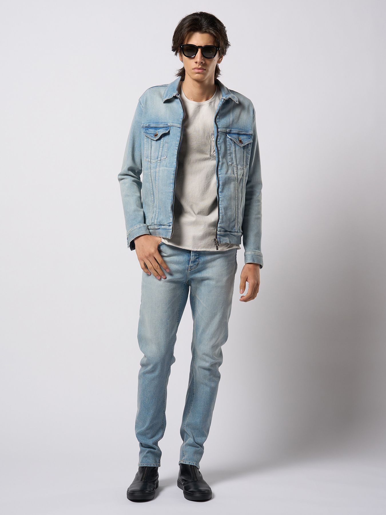 【予約品 9月23日(火) 締切】spray dye leather pocket-T / スプレーダイ レザーポケットTシャツ / グレージュ×シルバー