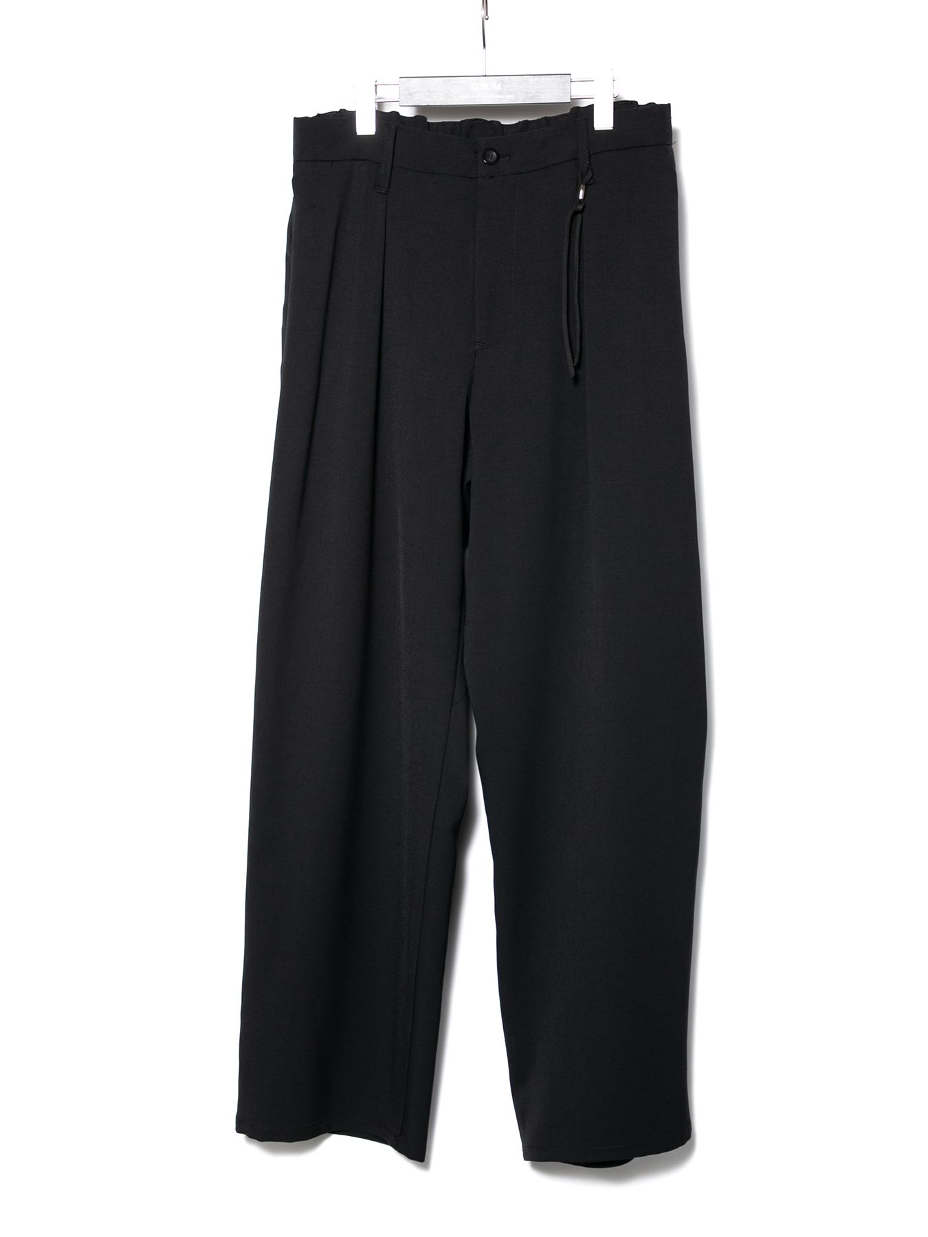 【予約品 10月12日(日) 締切】Polyester Stretch Twill Barrel Wide Pants / ポリエステル ストレッチ ツイル バレル ワイドパンツ / ブラック