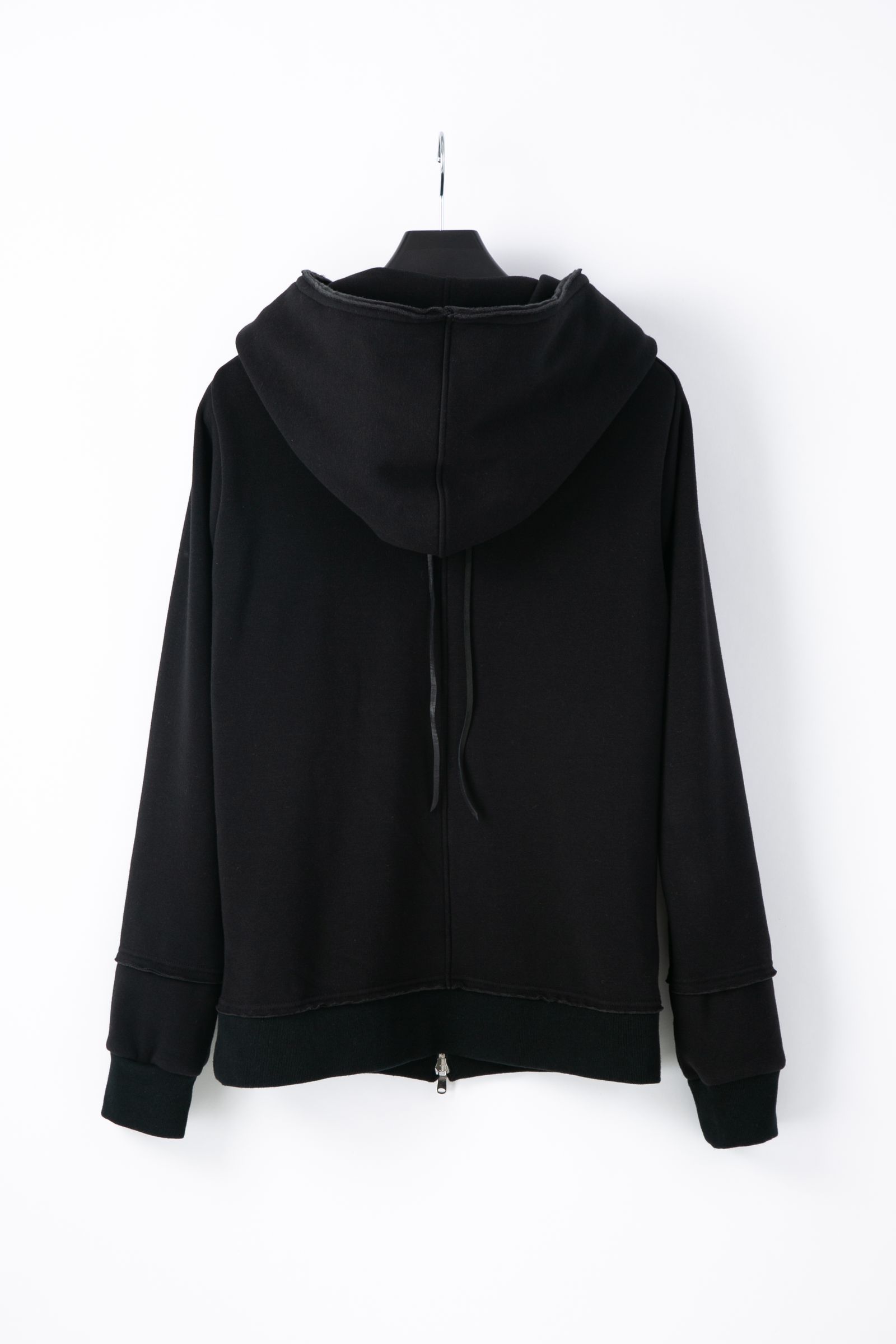 《予約品》ストレッチコットンポリ ベロア加工ニット ジップアップフーディー / BLACK 【STRUM】 8月中~下旬入荷予定