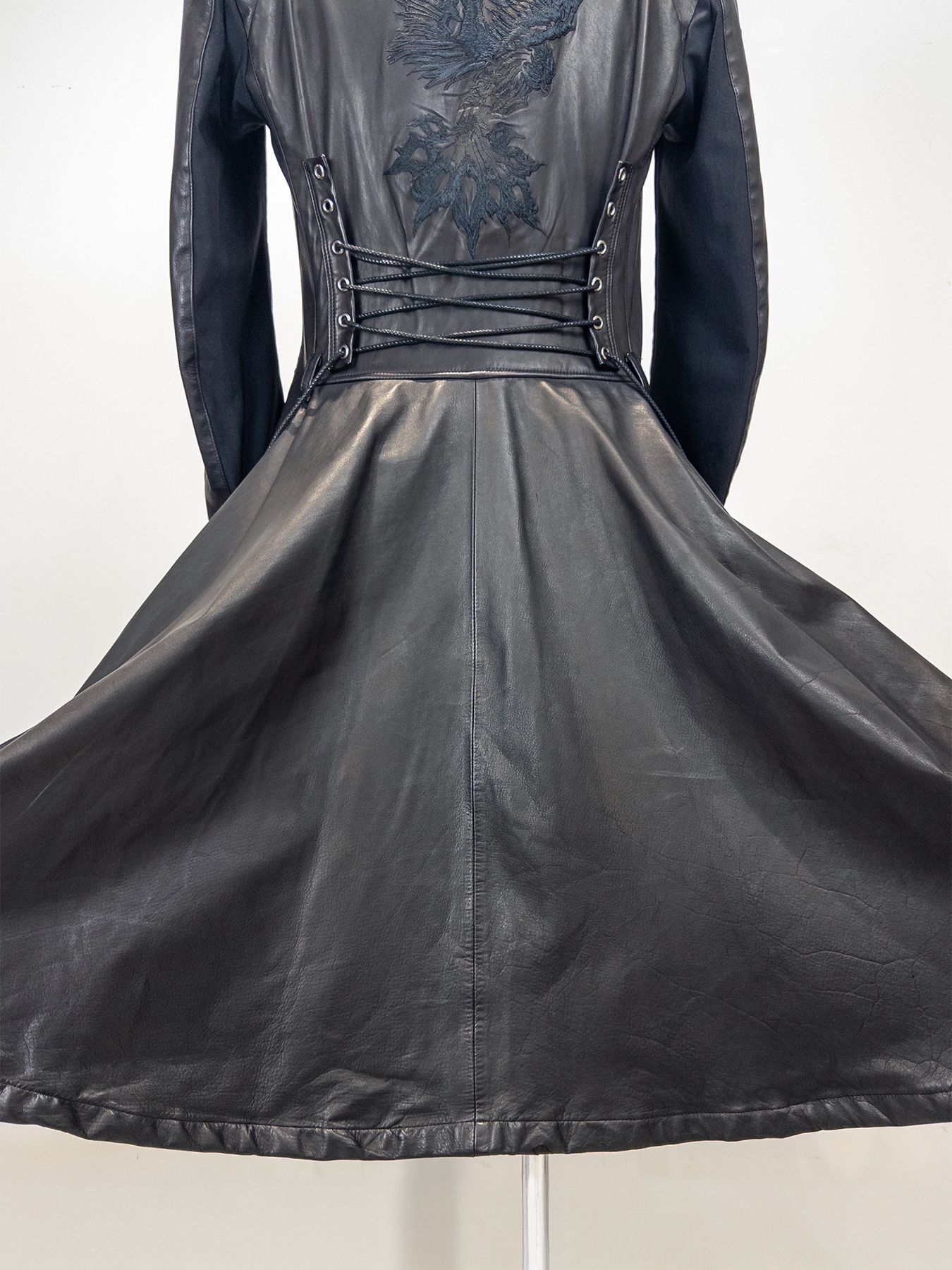 【予約品 4月26日(日) 締切】《Costume Line》Eco Horse Hide Lace Up Flare Jacket / エコホースレザー レースアップ フレアジャケット / ブラック