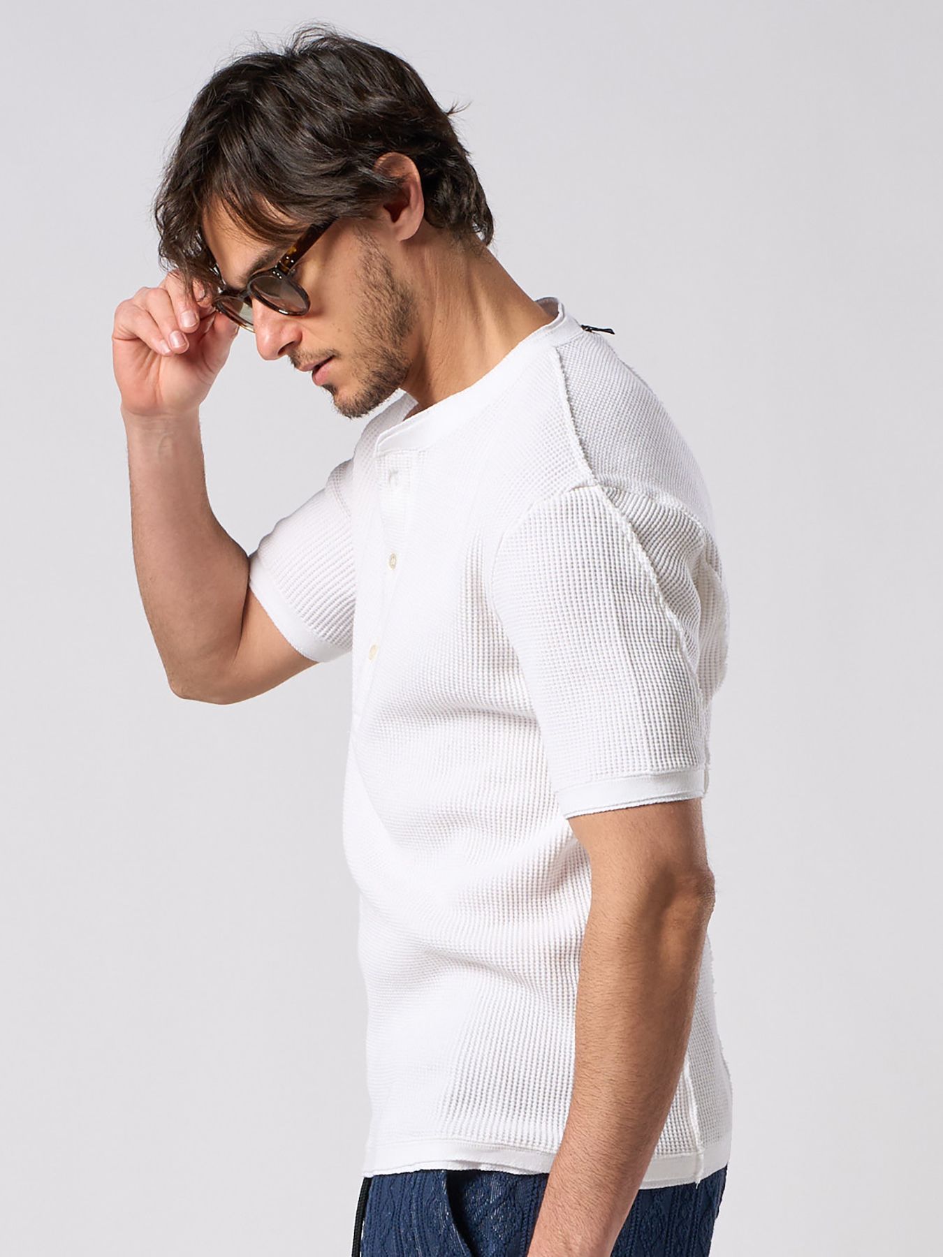 【予約品 1月25日(日) 締切】waffle henley S/S / ワッフルヘンリー ショートスリーブ / ホワイト