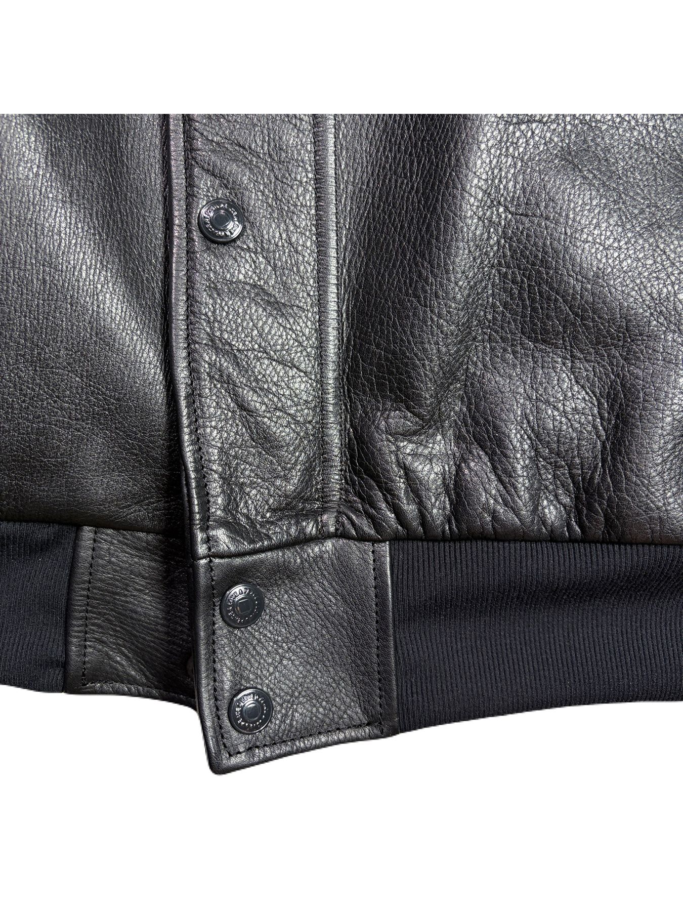 【予約品 3月9日(月) 18:00 締切】COW LEATHER RIB JKT / カウレザー スタジアム ジャンパー / ブラック