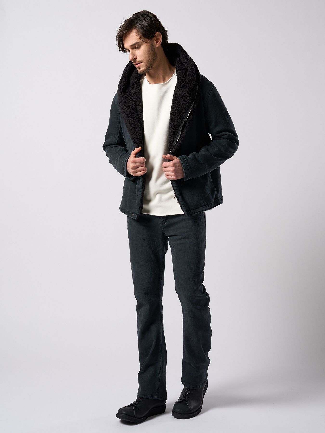 【予約品 4月19日(日) 18時締切】denim jersey hooded riders / デニムジャージー フーデッドライダース / ブラックユーズド