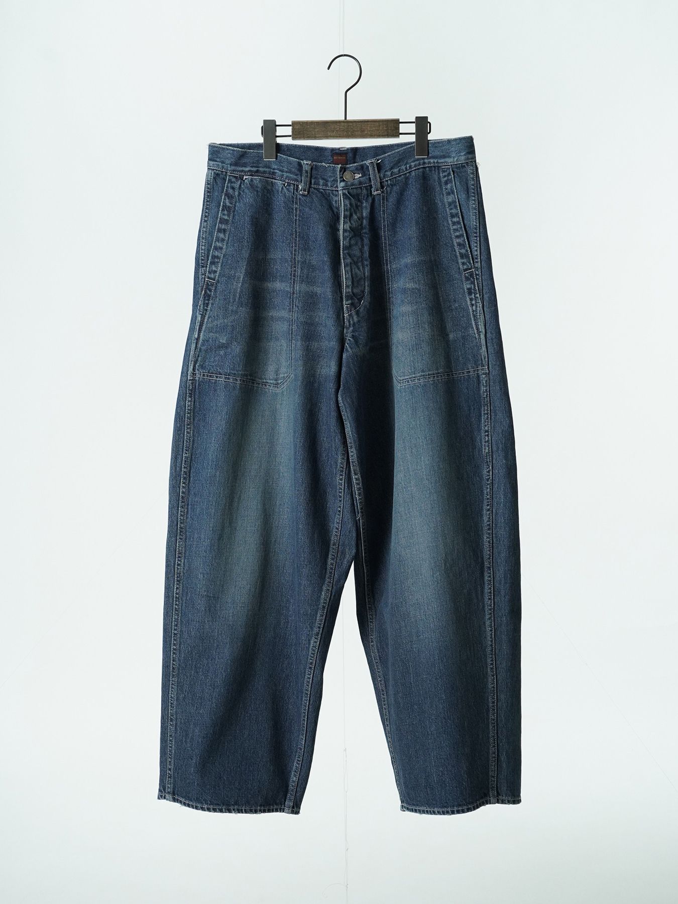 【予約品 5月6日(水) 締切】USN-DENIMTROUSERS aged / ユーズド加工 デニムミリタリーパンツ / インディゴ × 生成りステッチ 濃
