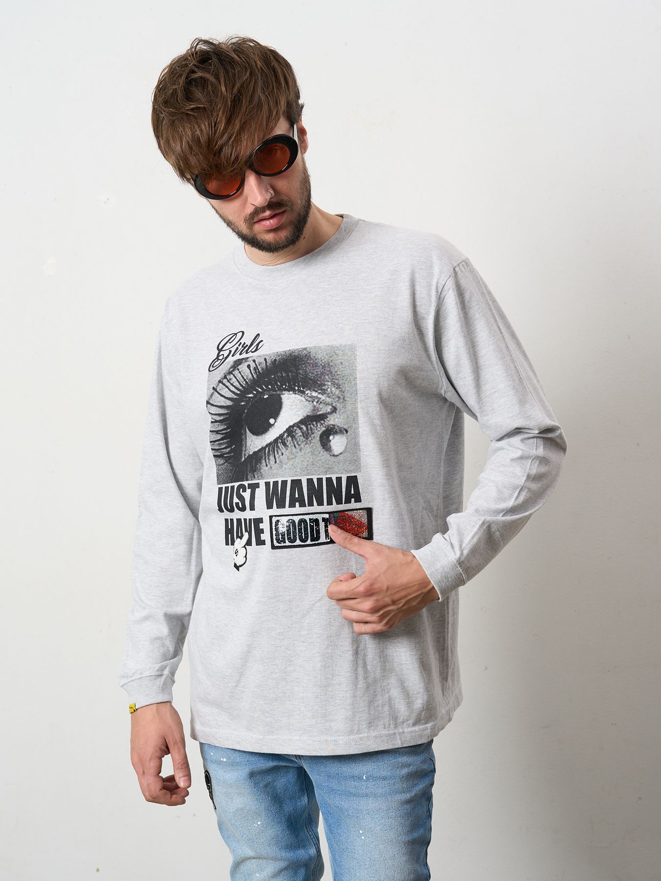 【予約品 5月8日(木) AM10時 締切】 5.6ozコットン天竺JUST WANNA HAVE FUNSシークイン LS Tシャツ / アッシュ