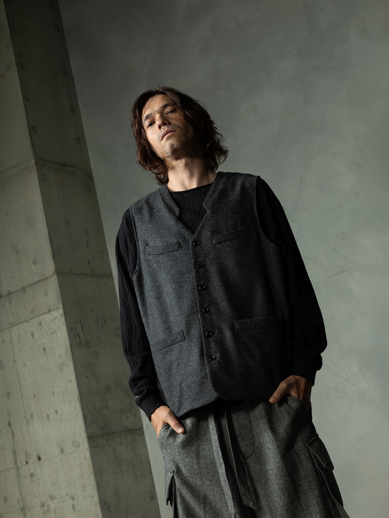 【予約品 7月5日(日) 締切】FRENCH GILET / ウールベスト / 杢チャコール