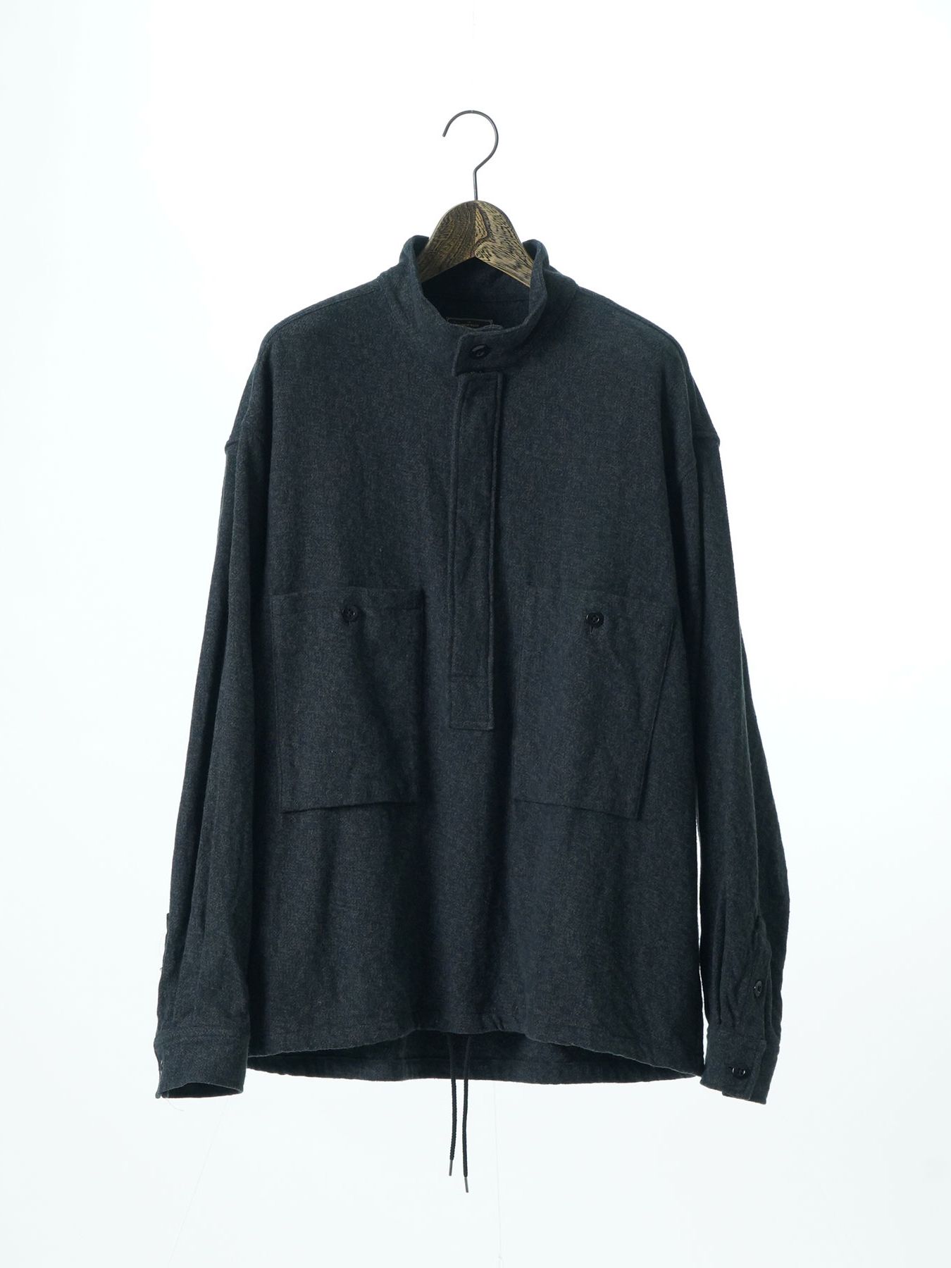 【予約品 】STANDPULL / ジッププルオーバーシャツ / チャコール× ブラック
