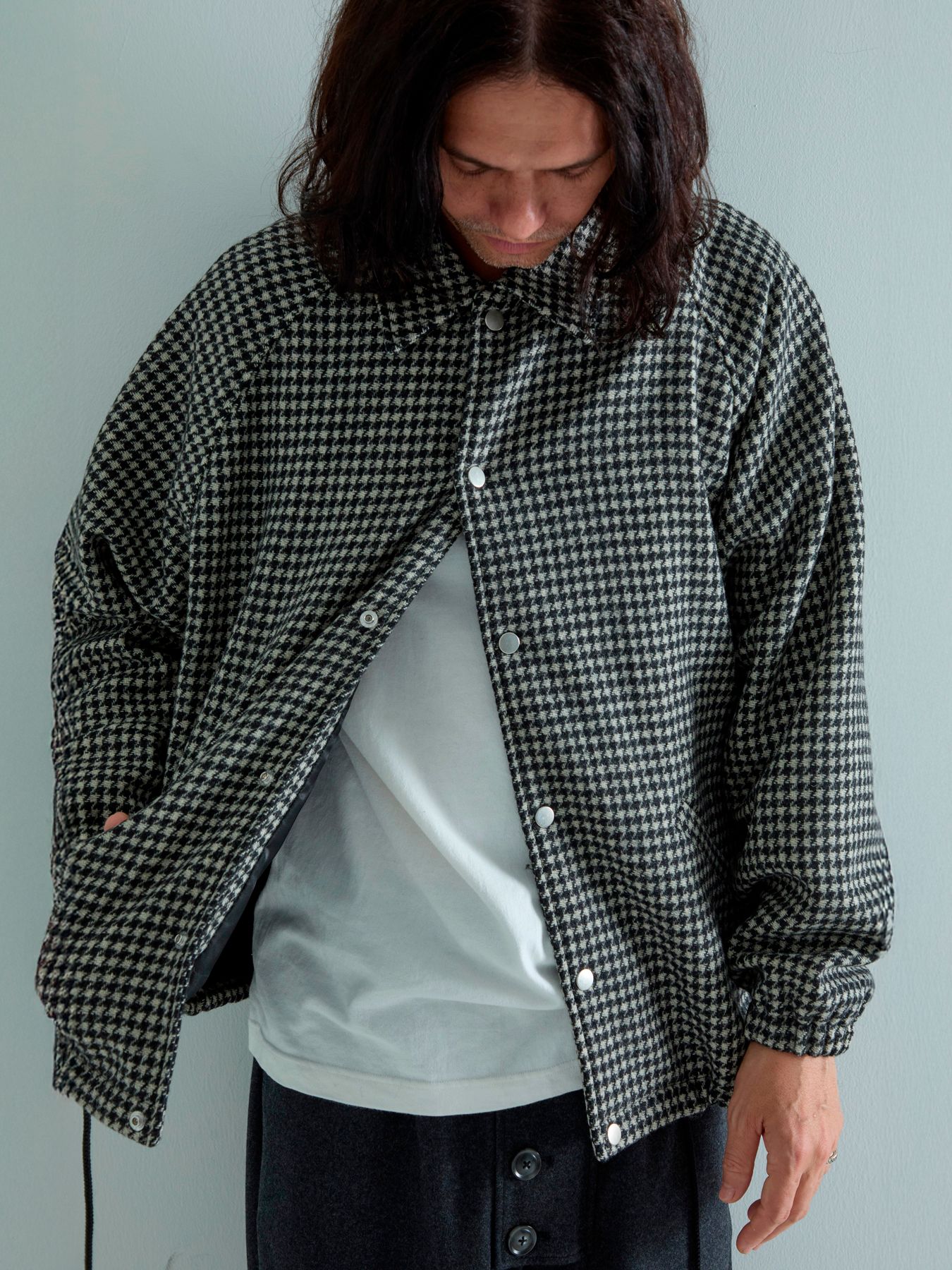 【予約品 】Houndcoach / ウール コーチジャケット / ホワイト×ブラック千鳥