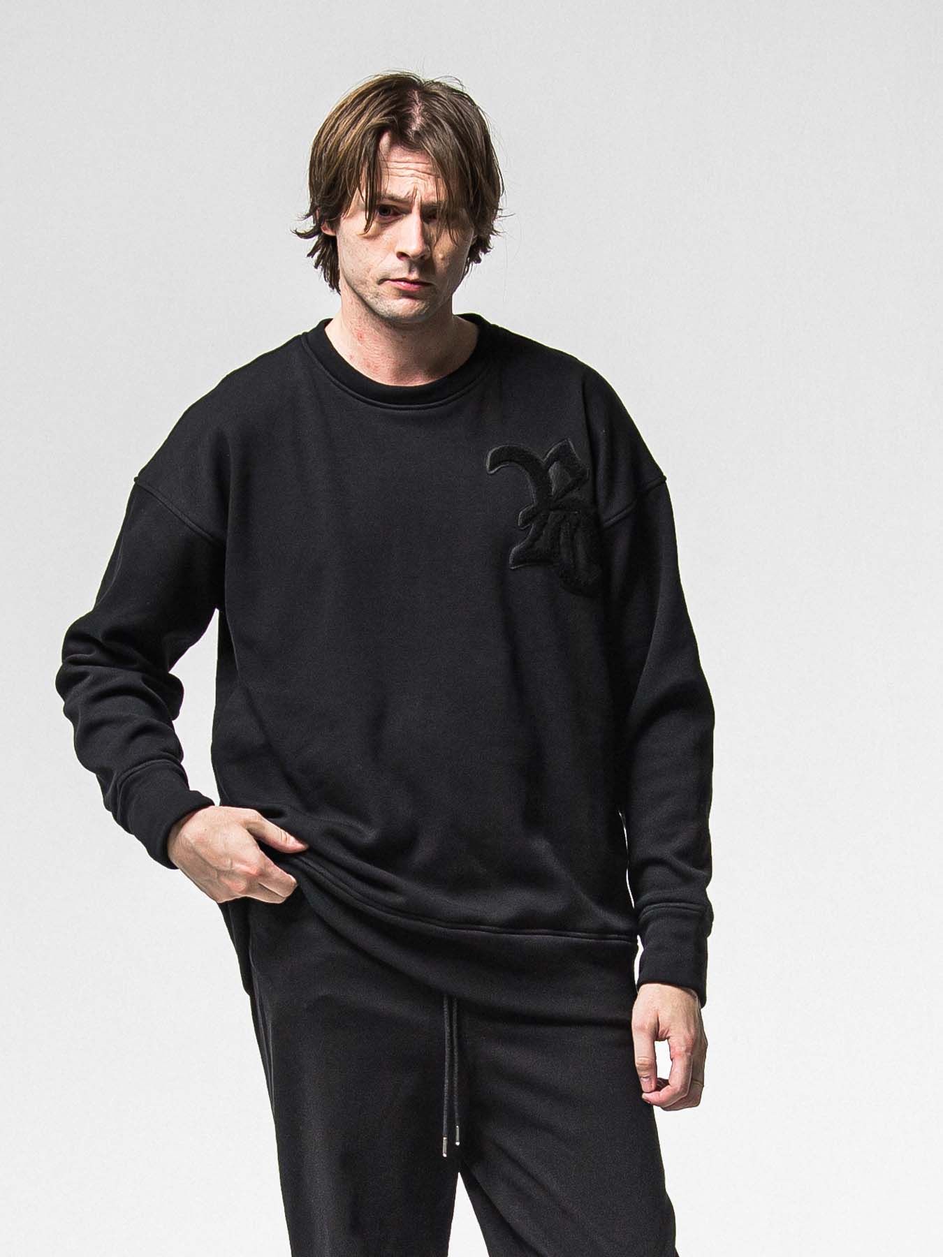 【予約品 8月31日(日) 締切】RC CHENILLE VELOURS FLEECE DROP TRAINER / RCサガラ刺繍ワッペン ベロアフリース ドロップショルダートレーナー / ブラック