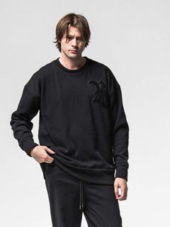 【予約品 8月31日(日) 締切】RC CHENILLE VELOURS FLEECE DROP TRAINER / RCサガラ刺繍ワッペン ベロアフリース ドロップショルダートレーナー / ブラック